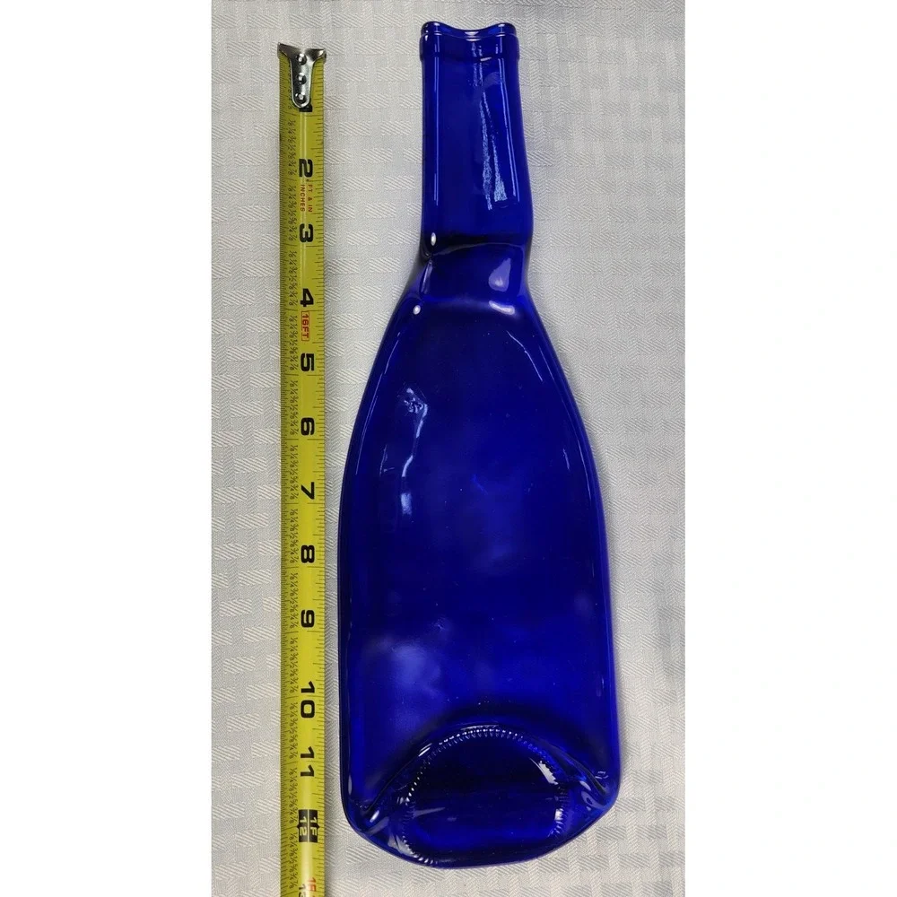 Vintage Cobalt Blue Melted Bottle Spoon Rest / Charcuterie Cheese Board